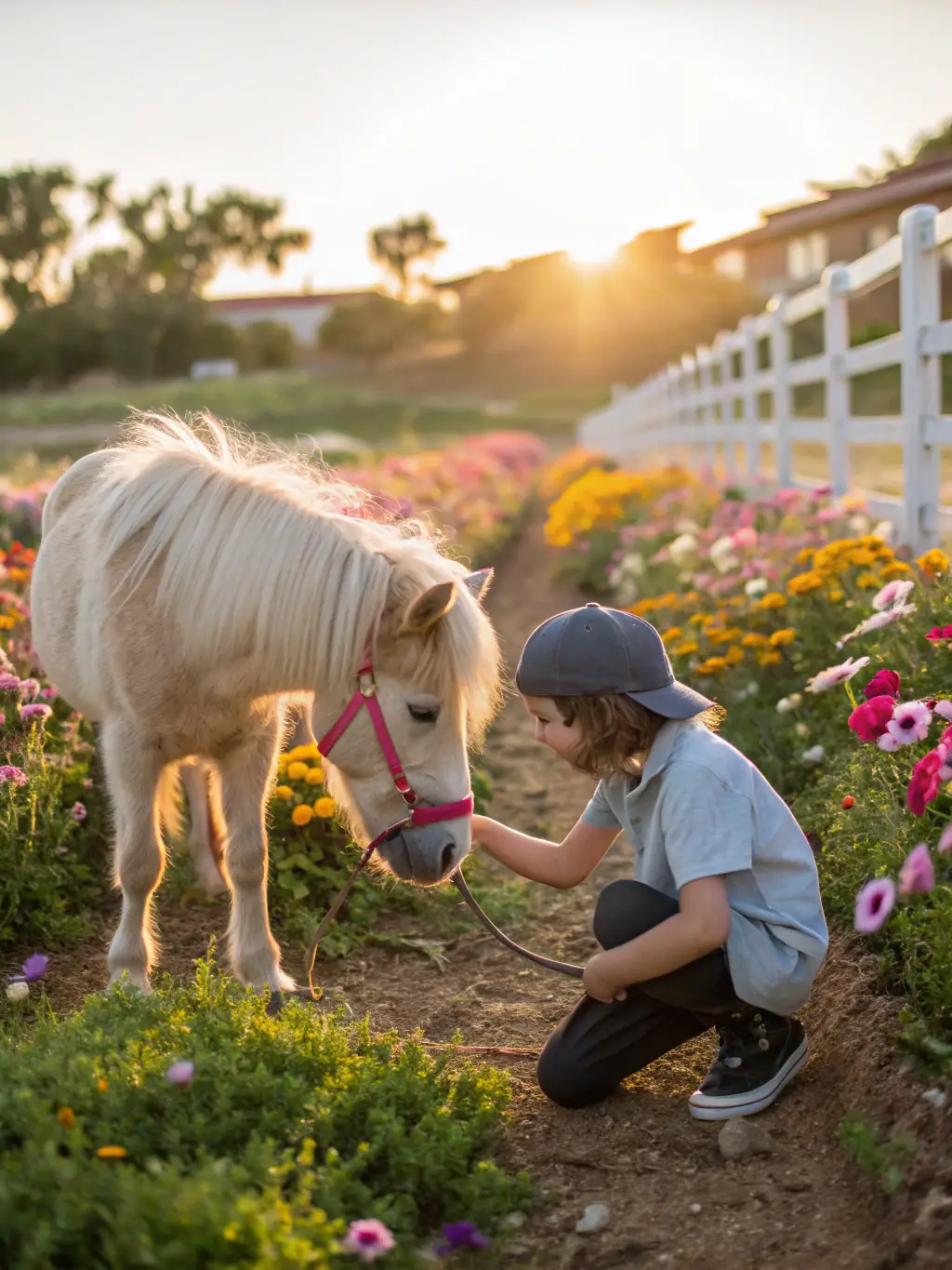 A teen gently brushing a horse in a sunlit paddock at The D Well N Place, emphasizing the therapeutic connection.
