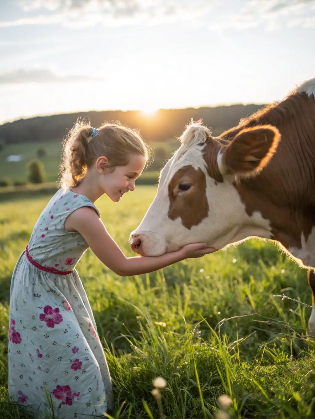 A teen smiling while petting a goat at The D Well N Place, illustrating the joy and connection fostered through animal interaction.